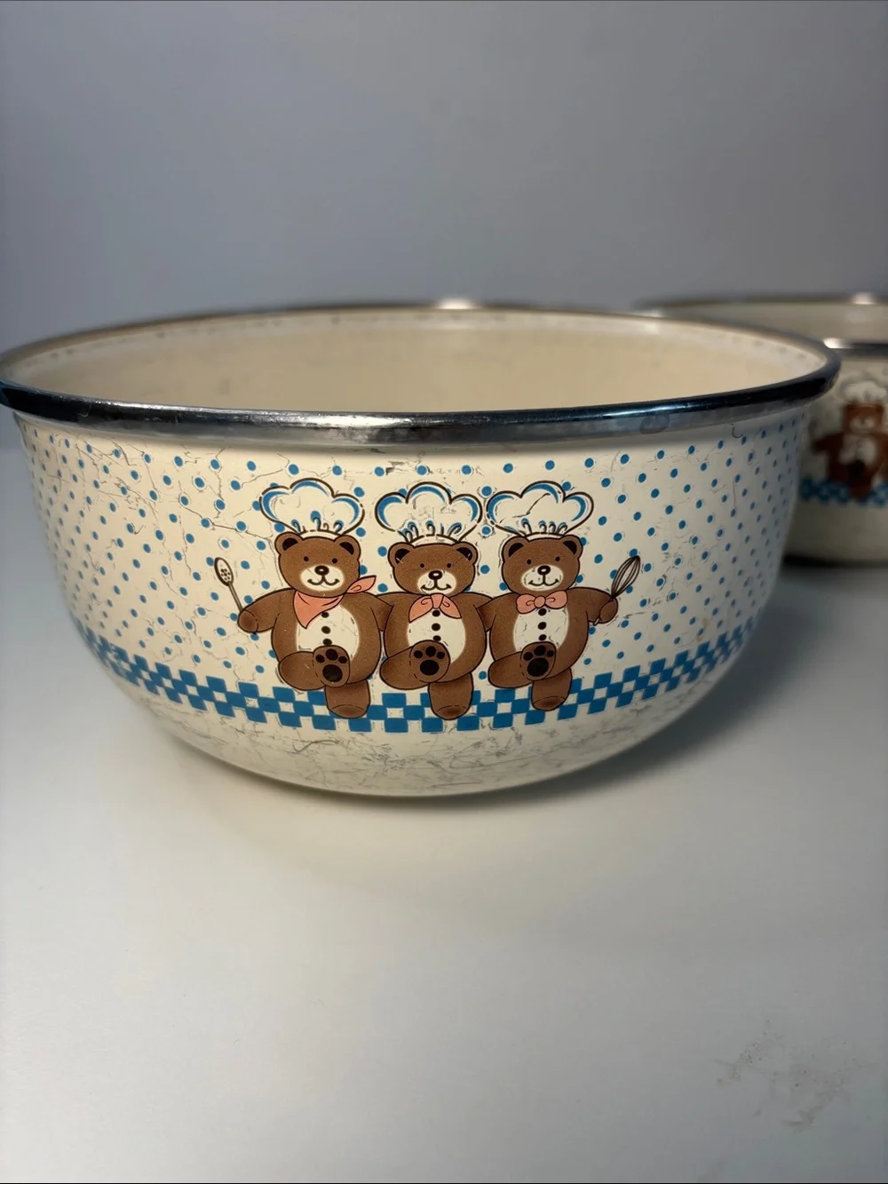 Vintage Cream Teddy Bear Pattern Mixing Bowls - Set of 2 -GB1sku